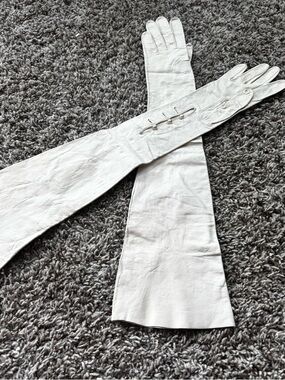 Long White Leather Opera Gloves with Lace-Up Detail
